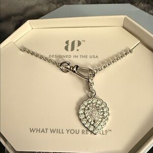 Teardrop Halo Pendant Necklace - Silver